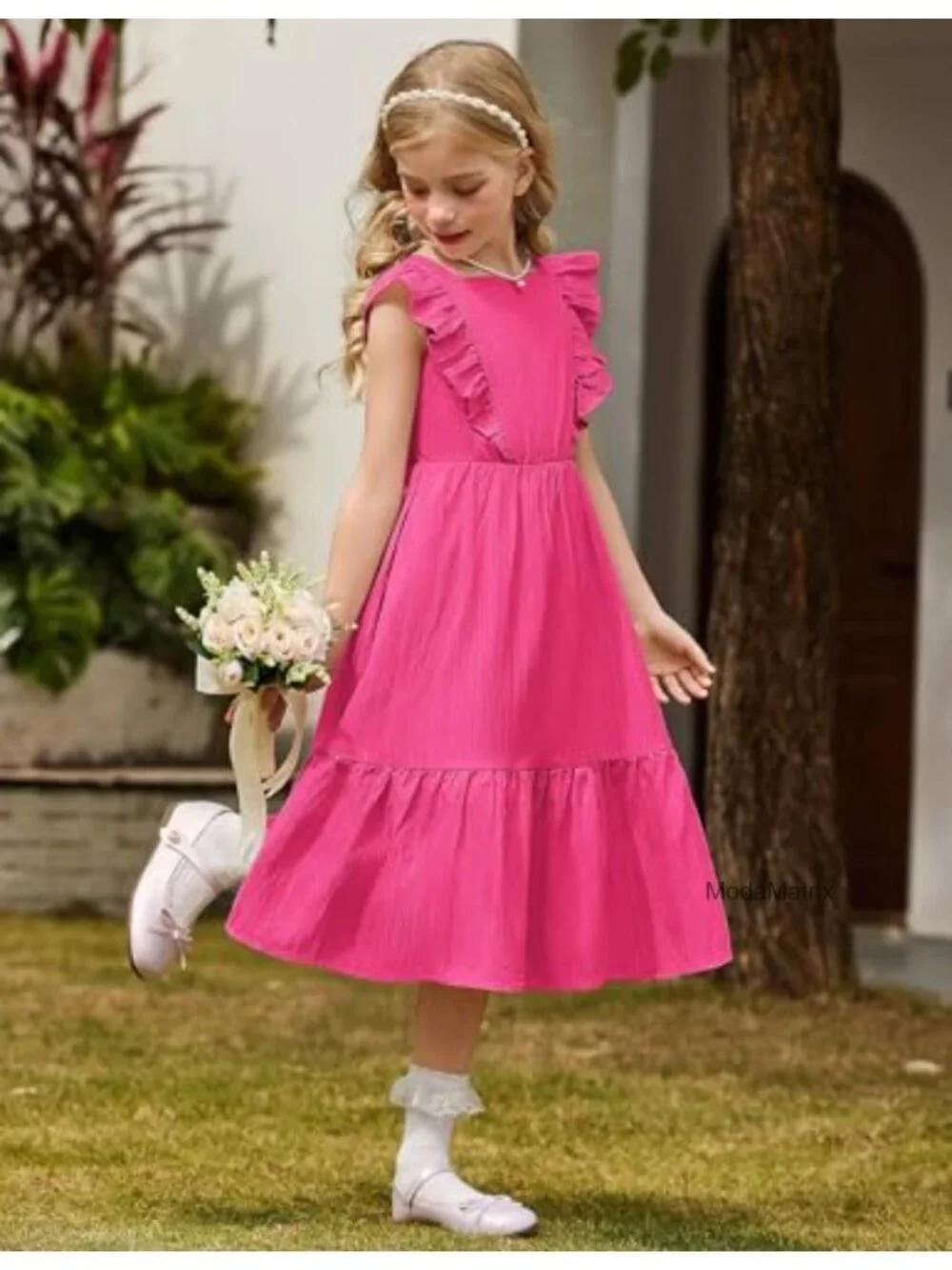 Casual Boho Maxi Dress with Pockets Square Neck Flutter Sleeve Tie Back Tween